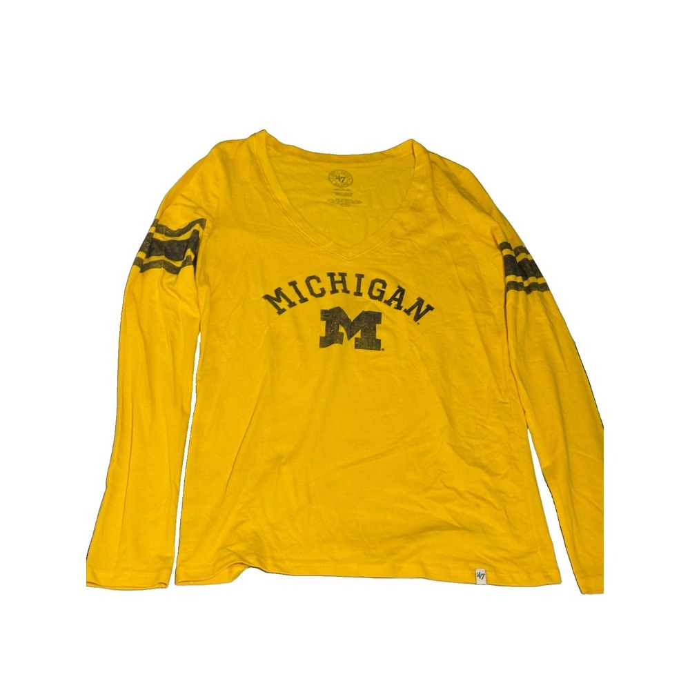 '47 Michigan Wolverines Yellow Long Sleeve V-Neck Shirt Size M